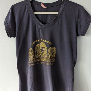 Women's Blue V-neck Shirt - Cambodia t-shirt